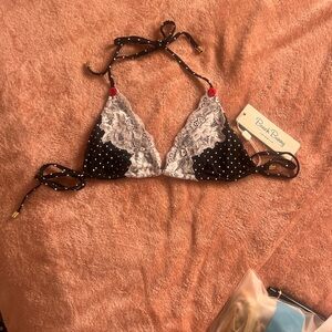 Beach Bunny Black and White Lace Polka Dot Bralette
